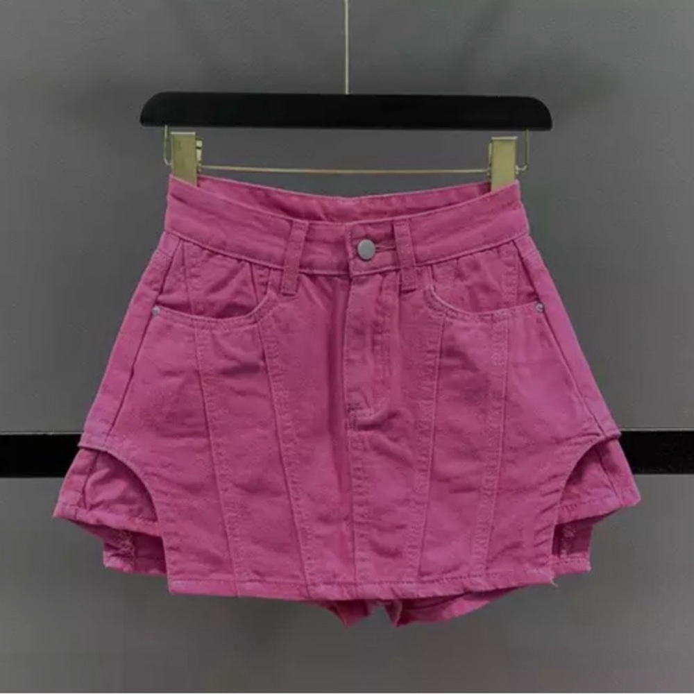 Pink Denim Skort with corset detailing